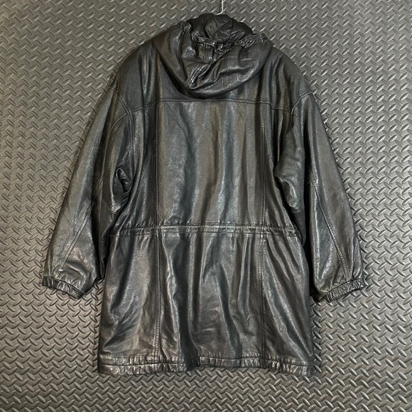 Wilson's Leather Black Quilted Anorak Utility Cargo Jacket Coat‎ Hooded Mens L - Picture 2 of 8
